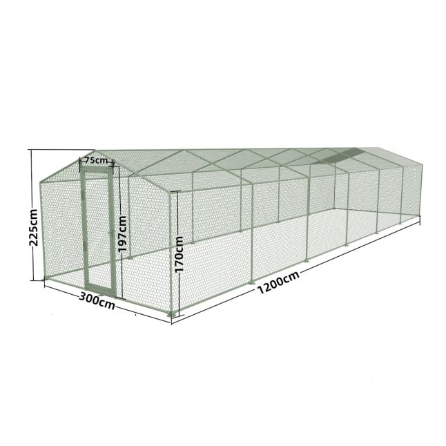 Parc à Poules - Enclos 36m² Ø38mm 12x3x2,25m - Acier Galvanisé
