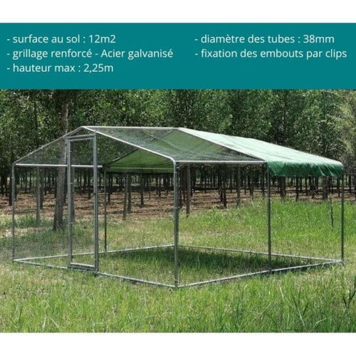 Parc à Poules - Enclos 12m² Ø38mm 4x3x2,25m - Acier Galvanisé